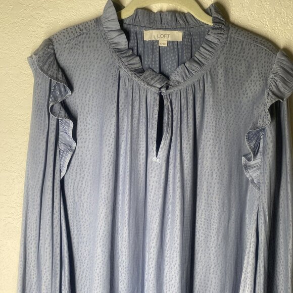 Loft Top Womens XL Blue Ruffled Long Sleeve Blouse Relaxed Casual - Picture 4 of 8